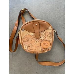 MAP Collection Map Print Crossbody Bag Tan Mini Travel Purse
